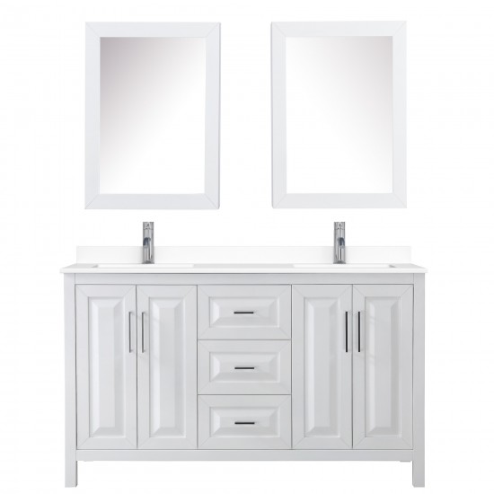 60 Inch Double Bathroom Vanity in White, White Cultured Marble Countertop, Sinks, Medicine Cabinets