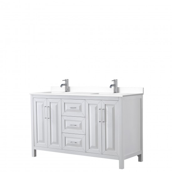 60 Inch Double Bathroom Vanity in White, White Cultured Marble Countertop, Sinks, No Mirror
