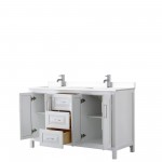 60 Inch Double Bathroom Vanity in White, White Cultured Marble Countertop, Sinks, No Mirror