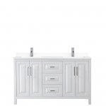 60 Inch Double Bathroom Vanity in White, White Cultured Marble Countertop, Sinks, No Mirror