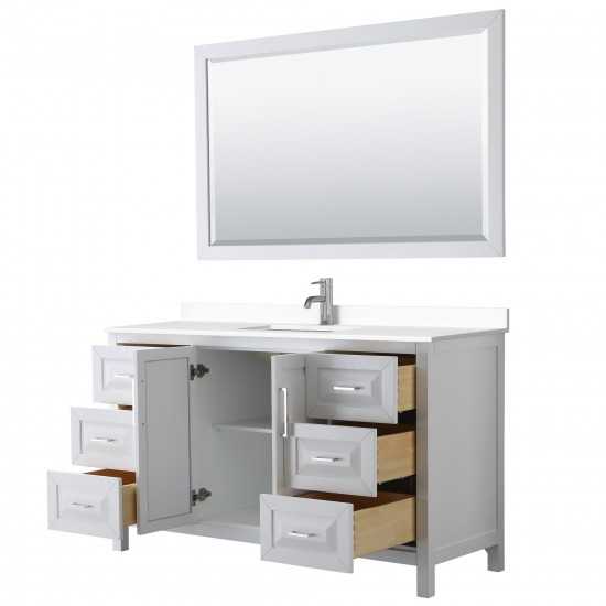 60 Inch Single Bathroom Vanity in White, White Cultured Marble Countertop, Sink, 58 Inch Mirror