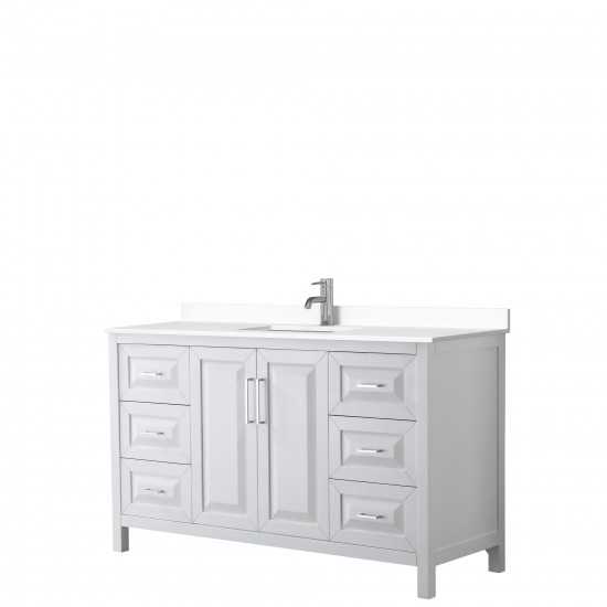 60 Inch Single Bathroom Vanity in White, White Cultured Marble Countertop, Sink, No Mirror