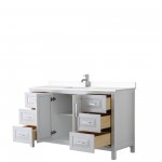 60 Inch Single Bathroom Vanity in White, White Cultured Marble Countertop, Sink, No Mirror