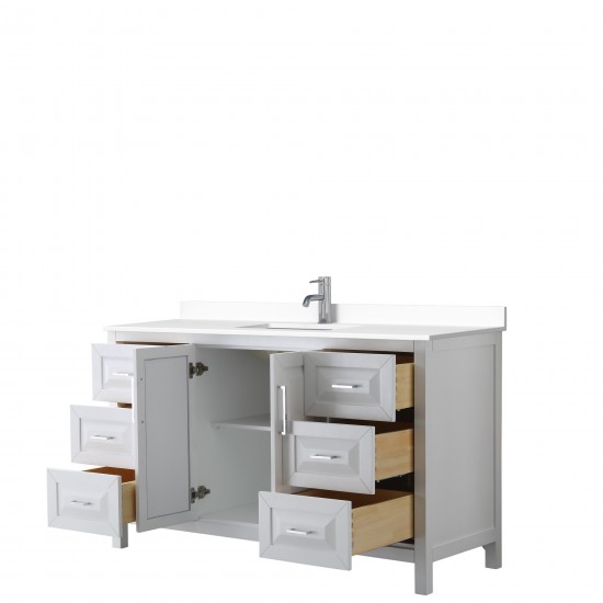 60 Inch Single Bathroom Vanity in White, White Cultured Marble Countertop, Sink, No Mirror