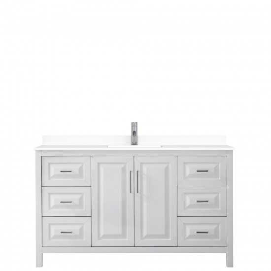 60 Inch Single Bathroom Vanity in White, White Cultured Marble Countertop, Sink, No Mirror