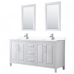 72 Inch Double Bathroom Vanity in White, White Cultured Marble Countertop, Sinks, 24 Inch Mirrors