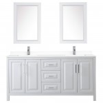 72 Inch Double Bathroom Vanity in White, White Cultured Marble Countertop, Sinks, 24 Inch Mirrors