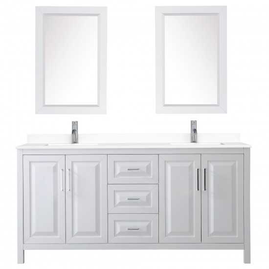 72 Inch Double Bathroom Vanity in White, White Cultured Marble Countertop, Sinks, 24 Inch Mirrors