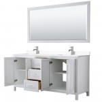 72 Inch Double Bathroom Vanity in White, White Cultured Marble Countertop, Sinks, 70 Inch Mirror