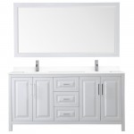 72 Inch Double Bathroom Vanity in White, White Cultured Marble Countertop, Sinks, 70 Inch Mirror