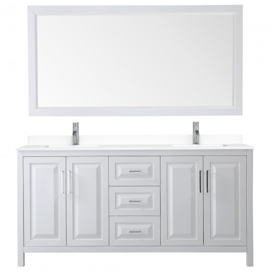 72 Inch Double Bathroom Vanity in White, White Cultured Marble Countertop, Sinks, 70 Inch Mirror