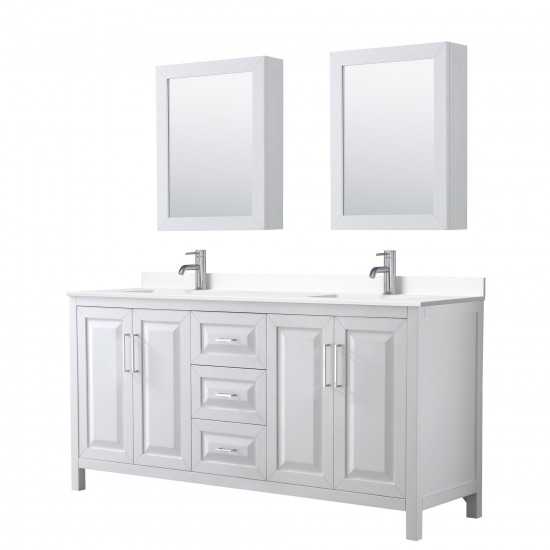 72 Inch Double Bathroom Vanity in White, White Cultured Marble Countertop, Sinks, Medicine Cabinets