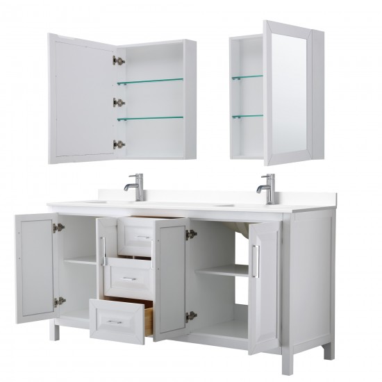 72 Inch Double Bathroom Vanity in White, White Cultured Marble Countertop, Sinks, Medicine Cabinets