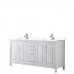 72 Inch Double Bathroom Vanity in White, White Cultured Marble Countertop, Sinks, No Mirror