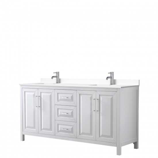 72 Inch Double Bathroom Vanity in White, White Cultured Marble Countertop, Sinks, No Mirror