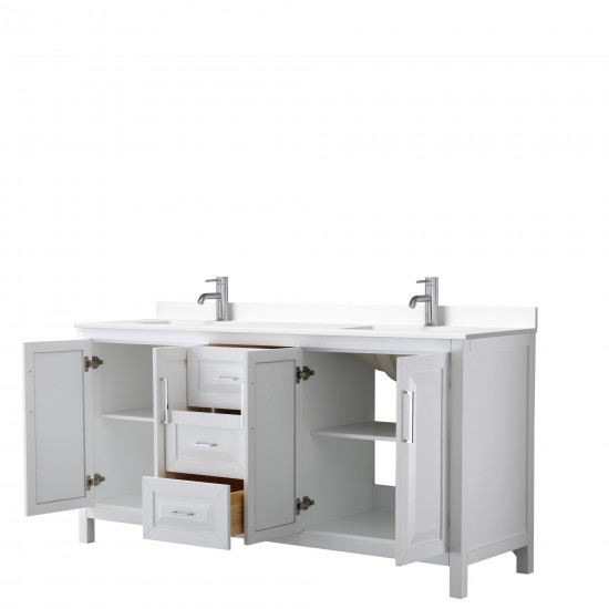 72 Inch Double Bathroom Vanity in White, White Cultured Marble Countertop, Sinks, No Mirror