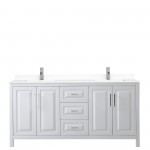 72 Inch Double Bathroom Vanity in White, White Cultured Marble Countertop, Sinks, No Mirror