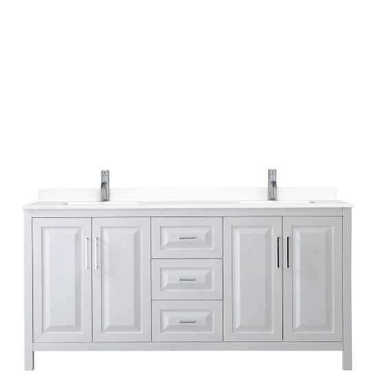 72 Inch Double Bathroom Vanity in White, White Cultured Marble Countertop, Sinks, No Mirror