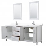 80 Inch Double Bathroom Vanity in White, White Cultured Marble Countertop, Sinks, 24 Inch Mirrors