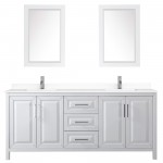 80 Inch Double Bathroom Vanity in White, White Cultured Marble Countertop, Sinks, 24 Inch Mirrors