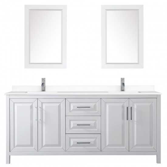 80 Inch Double Bathroom Vanity in White, White Cultured Marble Countertop, Sinks, 24 Inch Mirrors