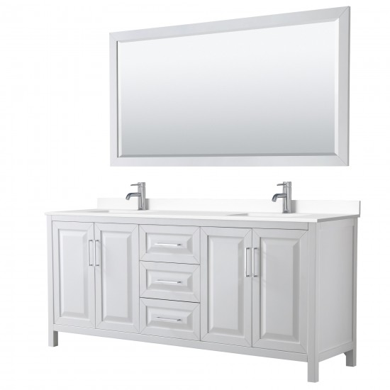 80 Inch Double Bathroom Vanity in White, White Cultured Marble Countertop, Sinks, 70 Inch Mirror