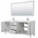 80 Inch Double Bathroom Vanity in White, White Cultured Marble Countertop, Sinks, 70 Inch Mirror