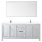 80 Inch Double Bathroom Vanity in White, White Cultured Marble Countertop, Sinks, 70 Inch Mirror