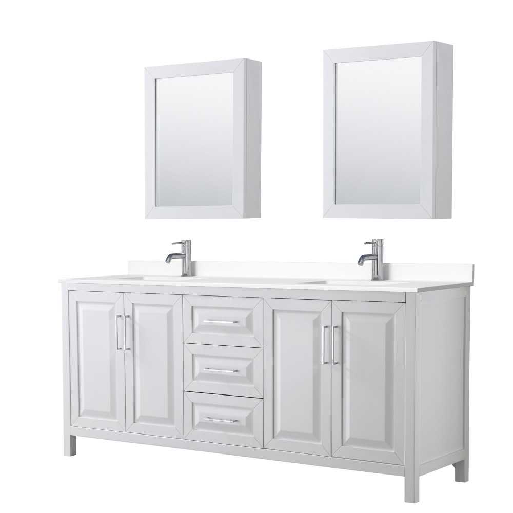 80 Inch Double Bathroom Vanity in White, White Cultured Marble Countertop, Sinks, Medicine Cabinets