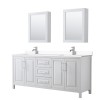 80 Inch Double Bathroom Vanity in White, White Cultured Marble Countertop, Sinks, Medicine Cabinets