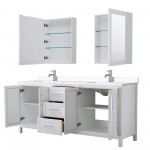 80 Inch Double Bathroom Vanity in White, White Cultured Marble Countertop, Sinks, Medicine Cabinets