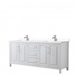 80 Inch Double Bathroom Vanity in White, White Cultured Marble Countertop, Sinks, No Mirror