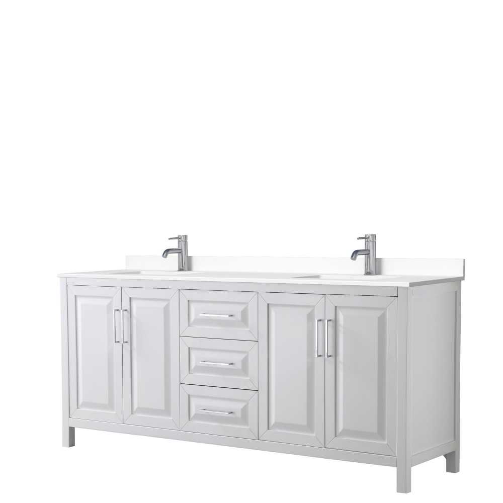 80 Inch Double Bathroom Vanity in White, White Cultured Marble Countertop, Sinks, No Mirror