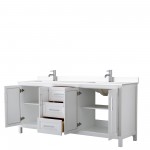 80 Inch Double Bathroom Vanity in White, White Cultured Marble Countertop, Sinks, No Mirror