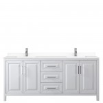 80 Inch Double Bathroom Vanity in White, White Cultured Marble Countertop, Sinks, No Mirror