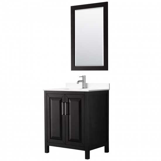 30 Inch Single Bathroom Vanity in Dark Espresso, White Cultured Marble Countertop, Sink, 24 Inch Mirror