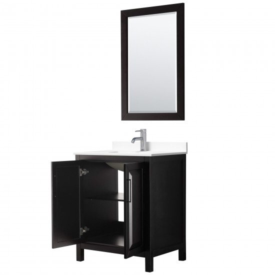 30 Inch Single Bathroom Vanity in Dark Espresso, White Cultured Marble Countertop, Sink, 24 Inch Mirror