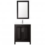 30 Inch Single Bathroom Vanity in Dark Espresso, White Cultured Marble Countertop, Sink, 24 Inch Mirror