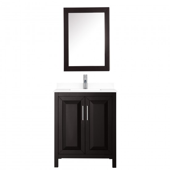 30 Inch Single Bathroom Vanity in Dark Espresso, White Cultured Marble Countertop, Sink, Medicine Cabinet