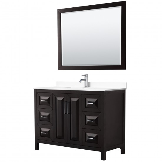 48 Inch Single Bathroom Vanity in Dark Espresso, White Cultured Marble Countertop, Sink, 46 Inch Mirror