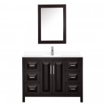 48 Inch Single Bathroom Vanity in Dark Espresso, White Cultured Marble Countertop, Sink, Medicine Cabinet