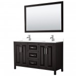 60 Inch Double Bathroom Vanity in Dark Espresso, White Cultured Marble Countertop, Sinks, 58 Inch Mirror