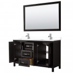 60 Inch Double Bathroom Vanity in Dark Espresso, White Cultured Marble Countertop, Sinks, 58 Inch Mirror