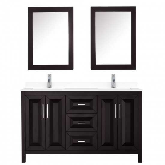 60 Inch Double Bathroom Vanity in Dark Espresso, White Cultured Marble Countertop, Sinks, Medicine Cabinets