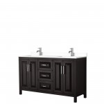 60 Inch Double Bathroom Vanity in Dark Espresso, White Cultured Marble Countertop, Sinks, No Mirror