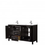 60 Inch Double Bathroom Vanity in Dark Espresso, White Cultured Marble Countertop, Sinks, No Mirror