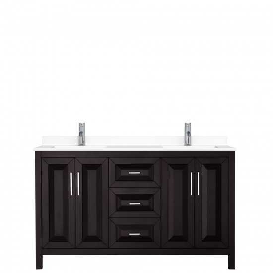 60 Inch Double Bathroom Vanity in Dark Espresso, White Cultured Marble Countertop, Sinks, No Mirror