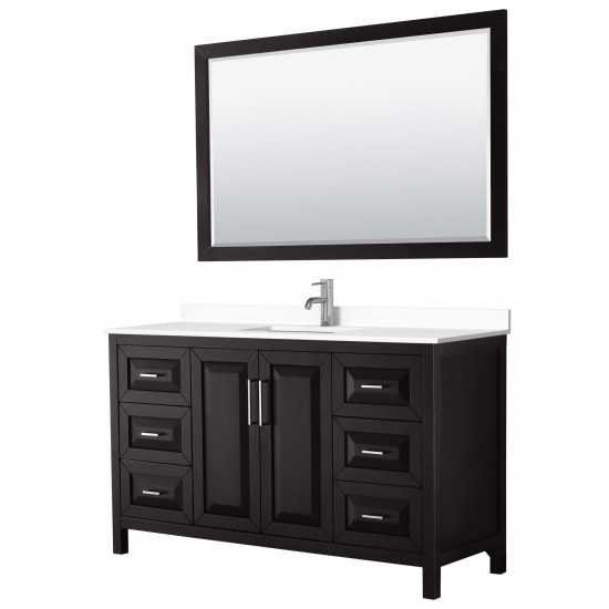 60 Inch Single Bathroom Vanity in Dark Espresso, White Cultured Marble Countertop, Sink, 58 Inch Mirror