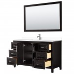 60 Inch Single Bathroom Vanity in Dark Espresso, White Cultured Marble Countertop, Sink, 58 Inch Mirror