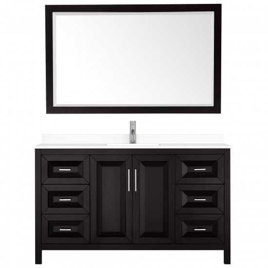 60 Inch Single Bathroom Vanity in Dark Espresso, White Cultured Marble Countertop, Sink, 58 Inch Mirror